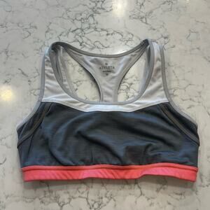 Athleta Gray, White & Coral Racerback Sports Bra